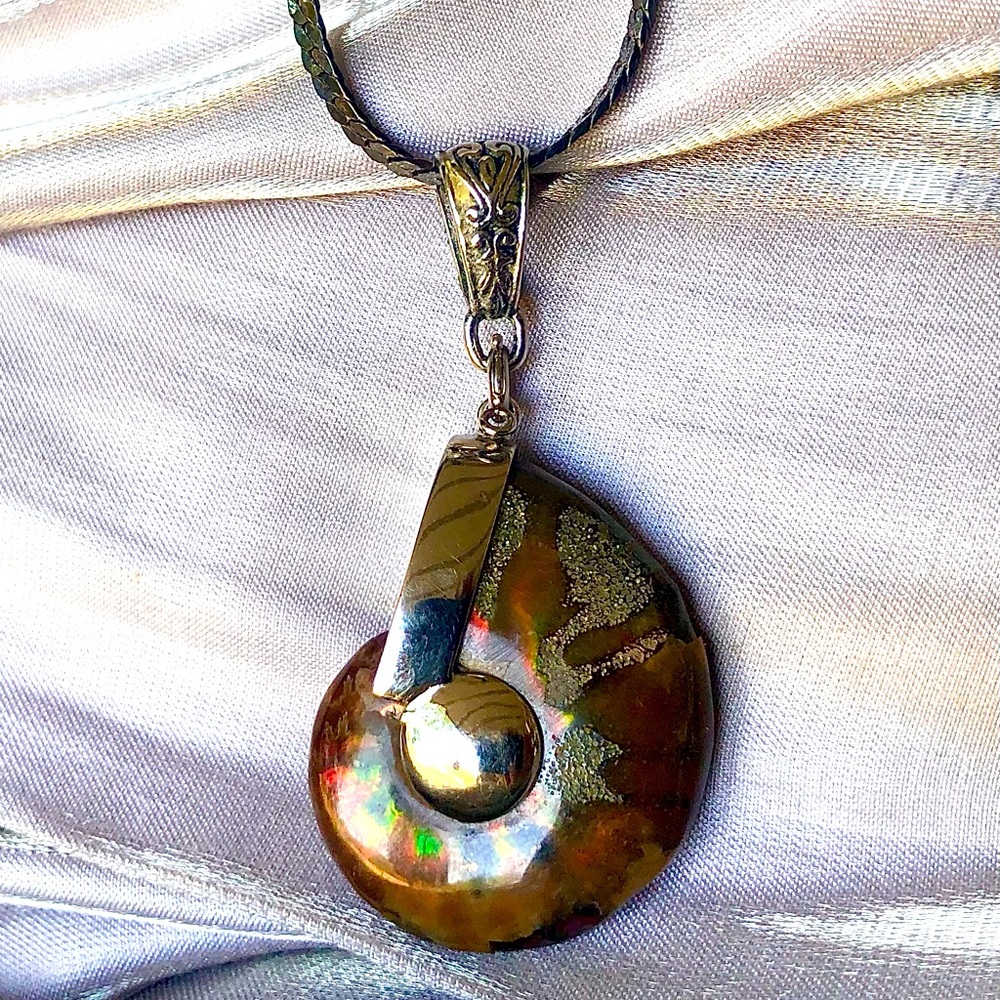 Natural Ammonite Fossil In  Stainless Steel Setting.
Sorry chain Not included.